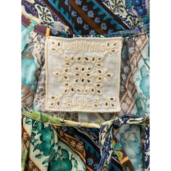 Johnny Was JADE Miza Patchwork Blouse Peasant Boho Top Long Sleeve Tassel Size S - Picture 5 of 8